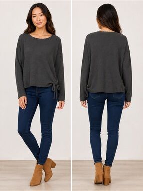Free People Beach Charcoal Tie-Hem Long Sleeve Pullover ☀️